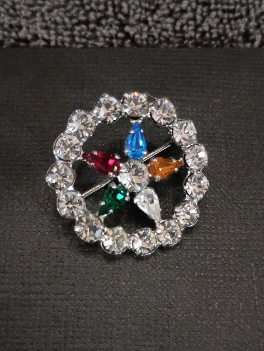 Multicolor Crystal Circle Brooch - Sparkling Teardrop Accents